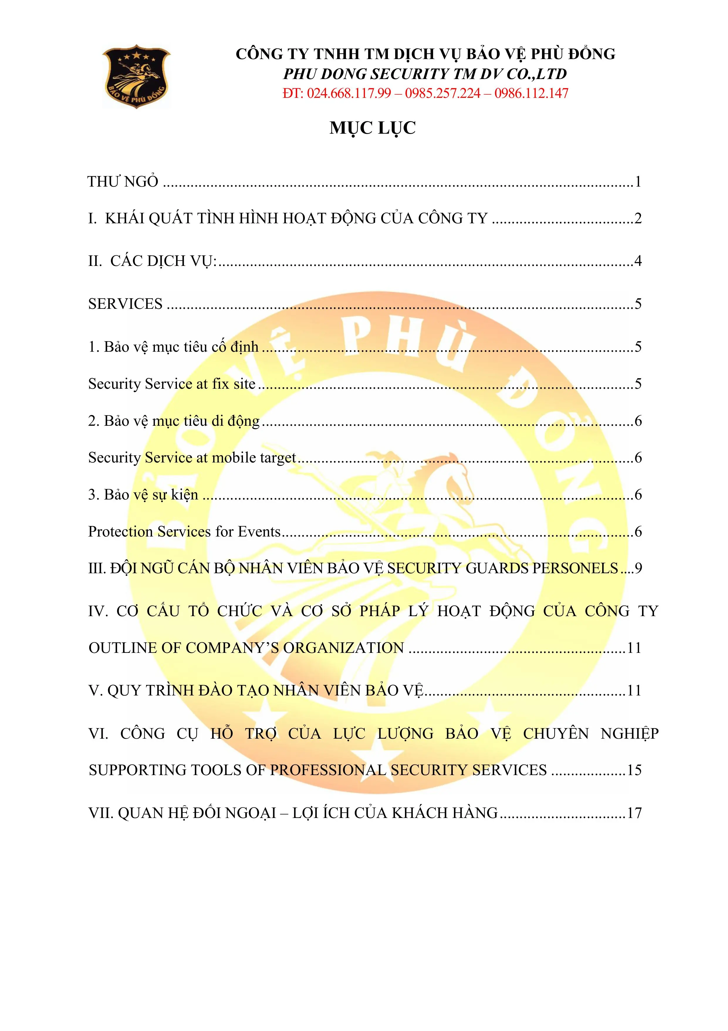 HỒ SƠ NĂNG LỰC BẢO VỆ PH&Ugrave; ĐỔNG