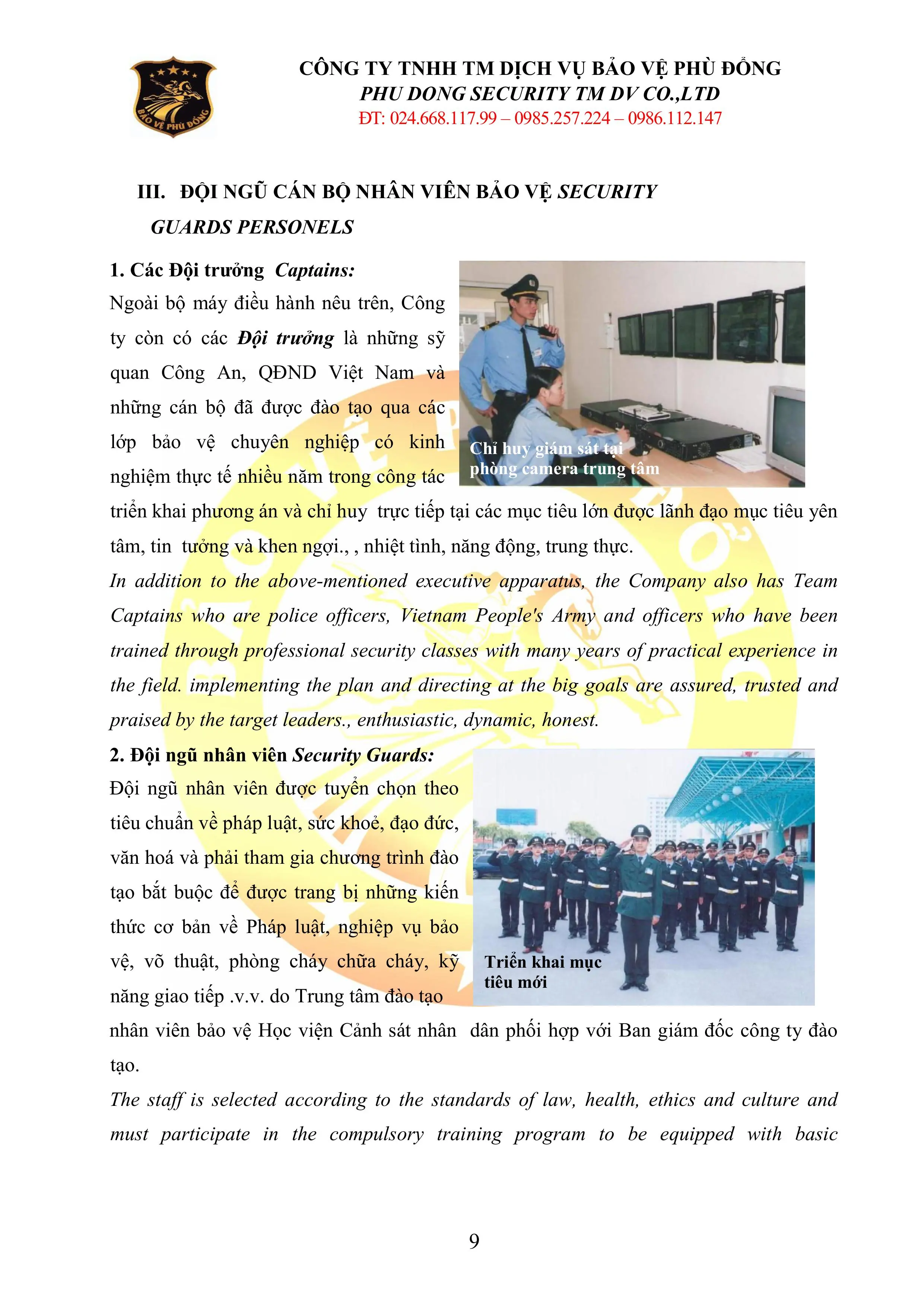 HỒ SƠ NĂNG LỰC BẢO VỆ PH&Ugrave; ĐỔNG