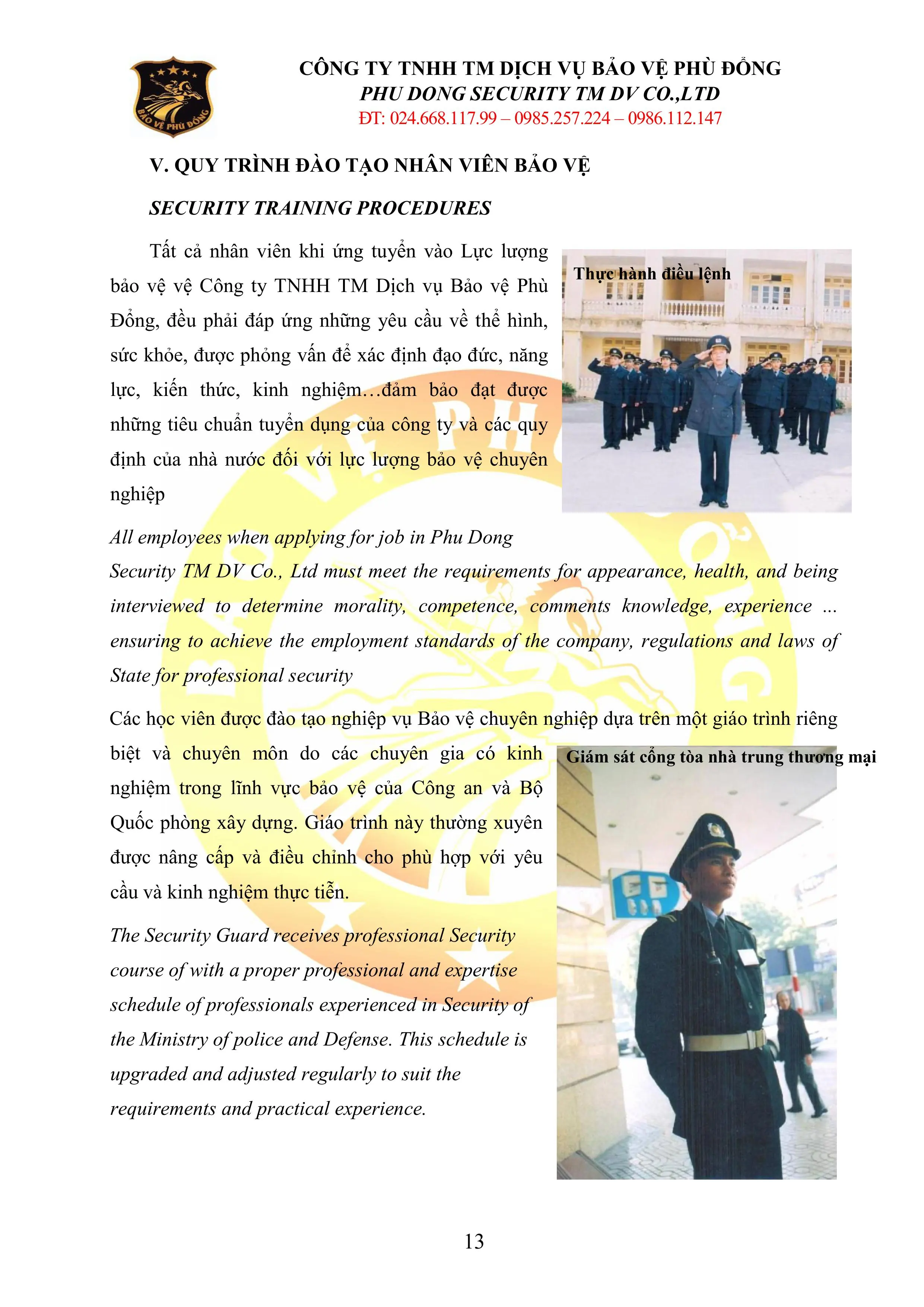 HỒ SƠ NĂNG LỰC BẢO VỆ PH&Ugrave; ĐỔNG