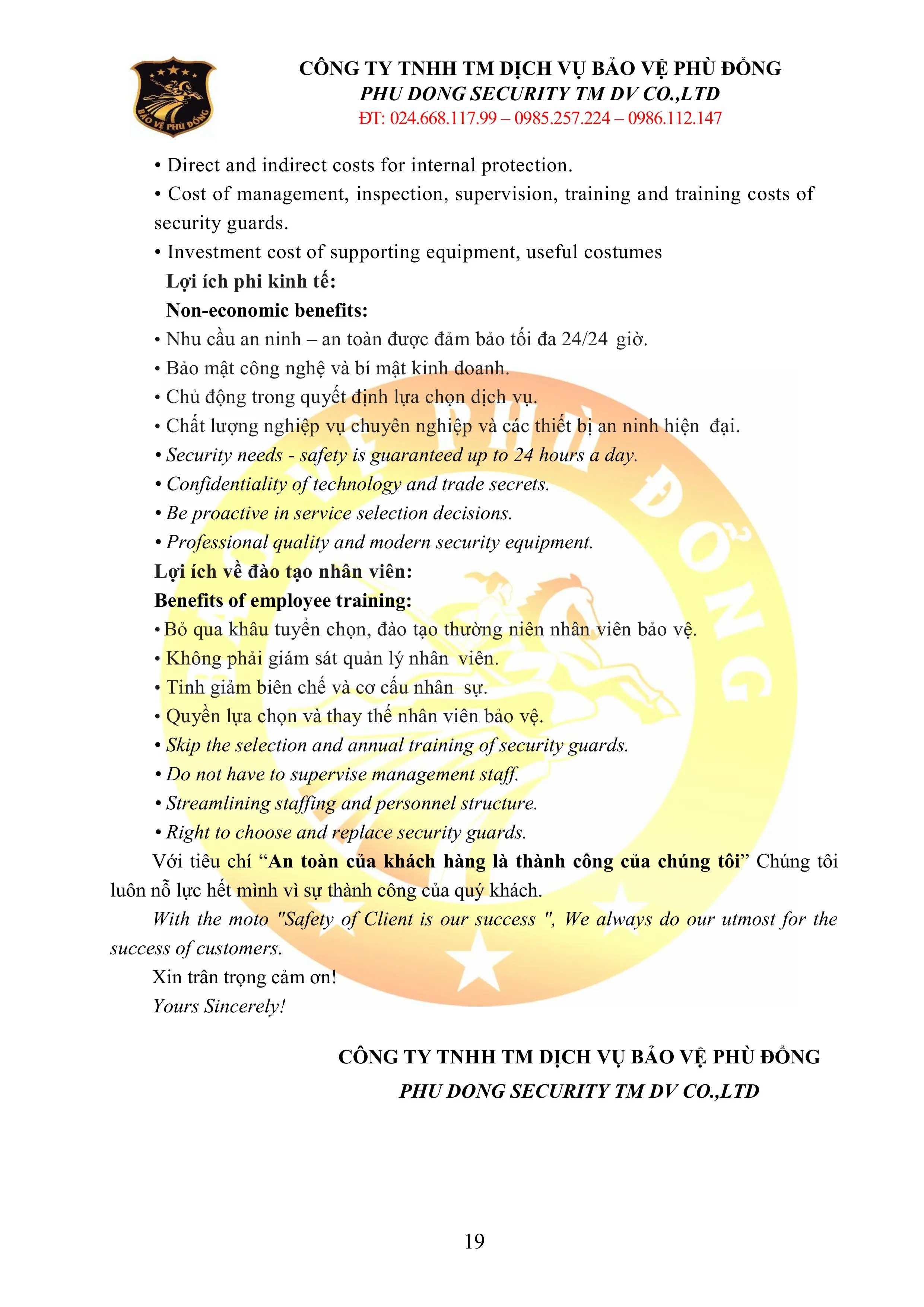 HỒ SƠ NĂNG LỰC BẢO VỆ PH&Ugrave; ĐỔNG