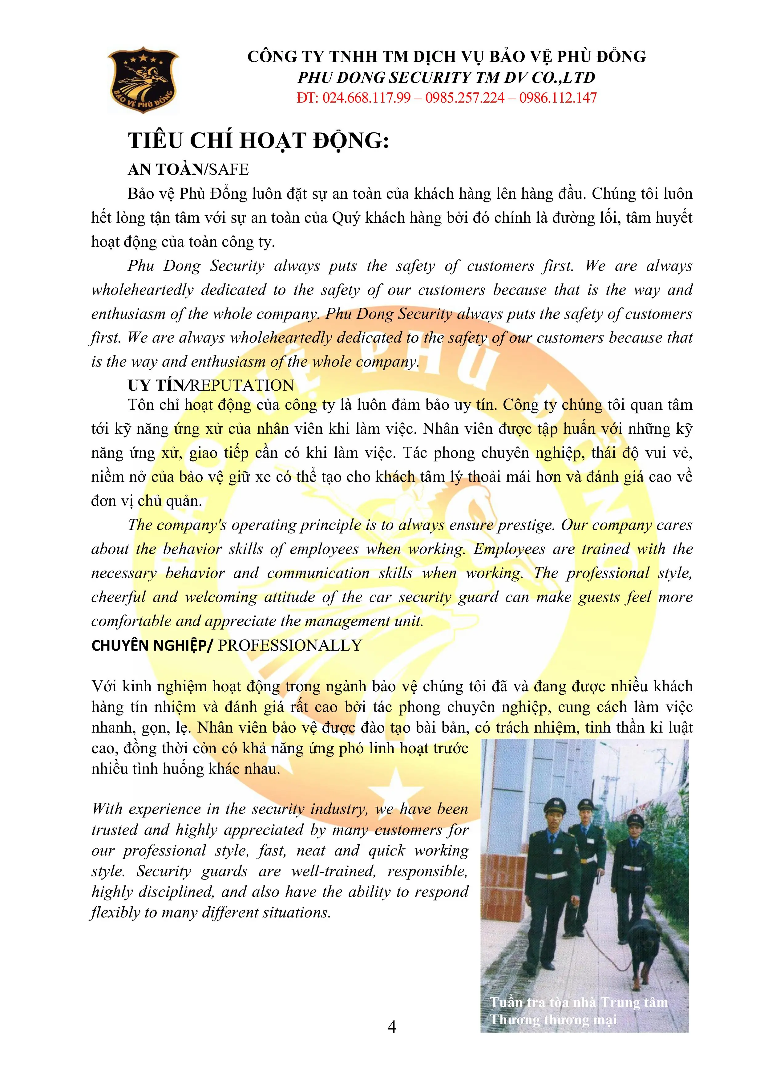 HỒ SƠ NĂNG LỰC BẢO VỆ PH&Ugrave; ĐỔNG